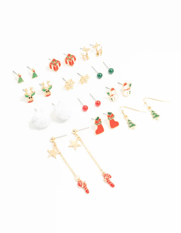Candy Cane & Reindeer Mixed Stud Earrings 12-Pack sold by lovisa