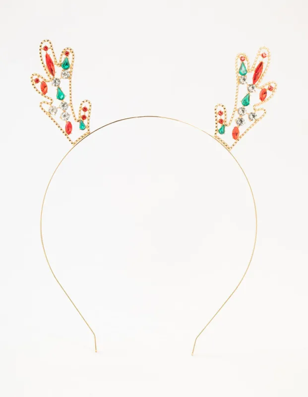 Multicoloured Diamante Reindeer Headband sold by lovisa