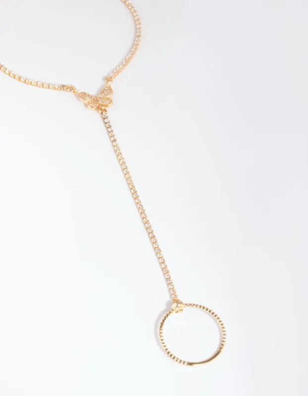 Gold Cubic Zirconia Butterfly Hand Chain sold by lovisa