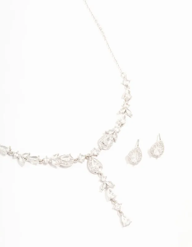 Silver Cubic Zirconia Vine Necklace & Earrings Set sold by lovisa