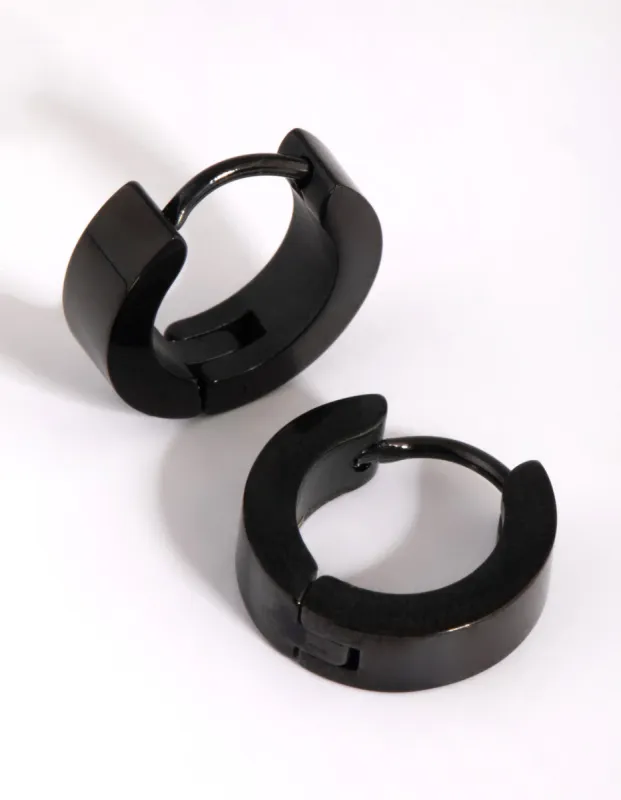 Black Coated Surgical Steel Wide Huggie Earrings sold by lovisa