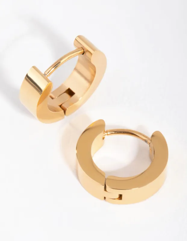 Gold Plated Surgical Steel Wide Huggie Hoop Earrings sold by lovisa