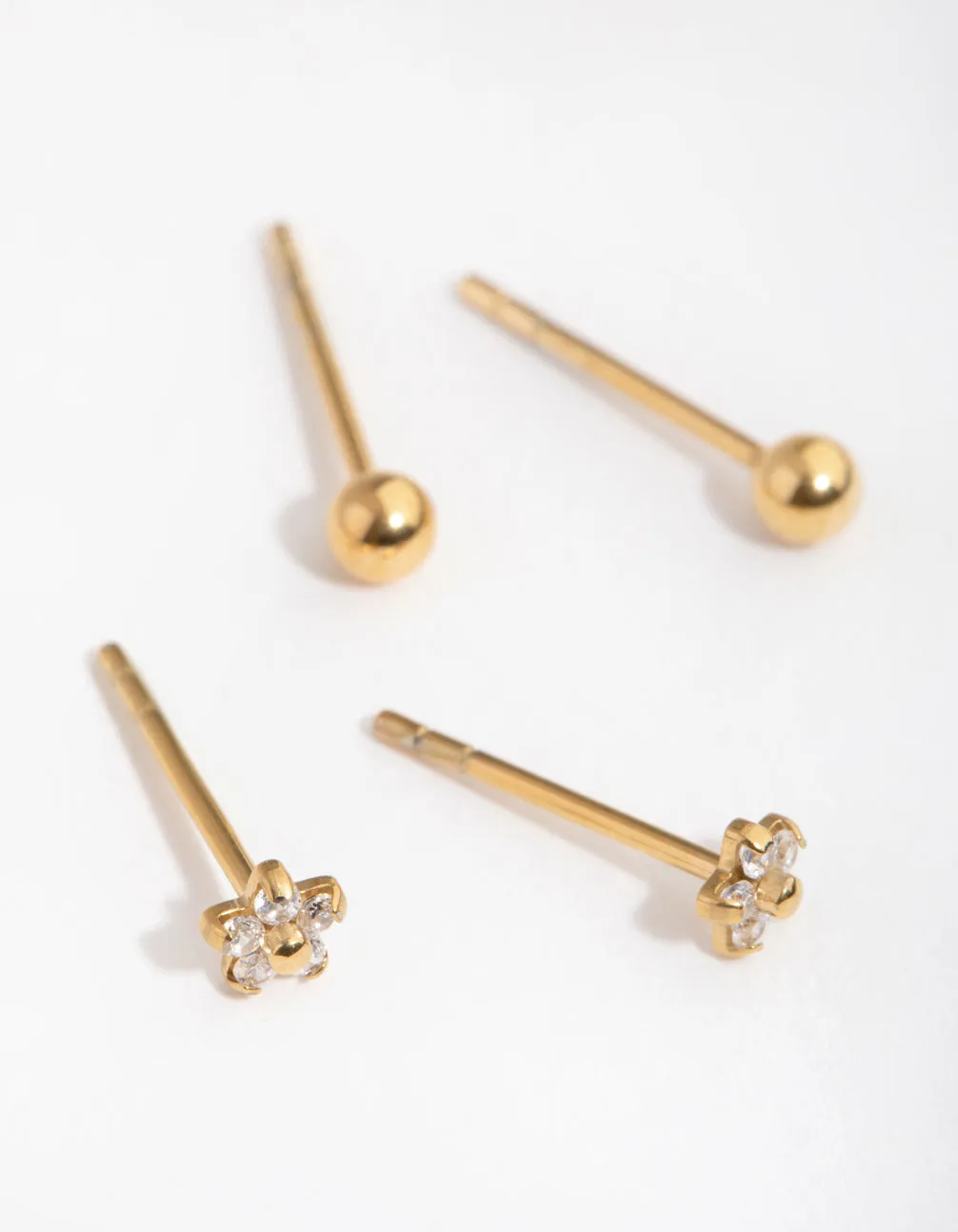 Gold Plated Surgical Steel Ball & Flower Stud Earrings 2-Pack sold by lovisa