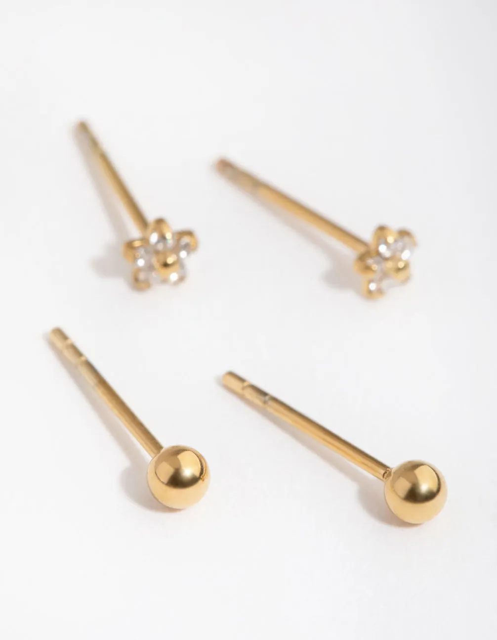 Gold Plated Surgical Steel Ball & Flower Stud Earrings 2-Pack sold by lovisa product image thumbnail 2
