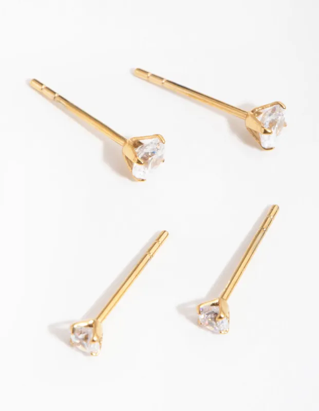 Gold Plated Surgical Steel Graduating Cubic Zirconia Stud Earrings 2-Pack sold by lovisa