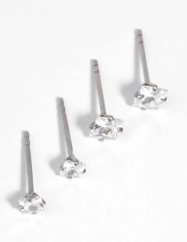 Surgical Steel Square Diamante Stud Earrings 2-Pack sold by lovisa