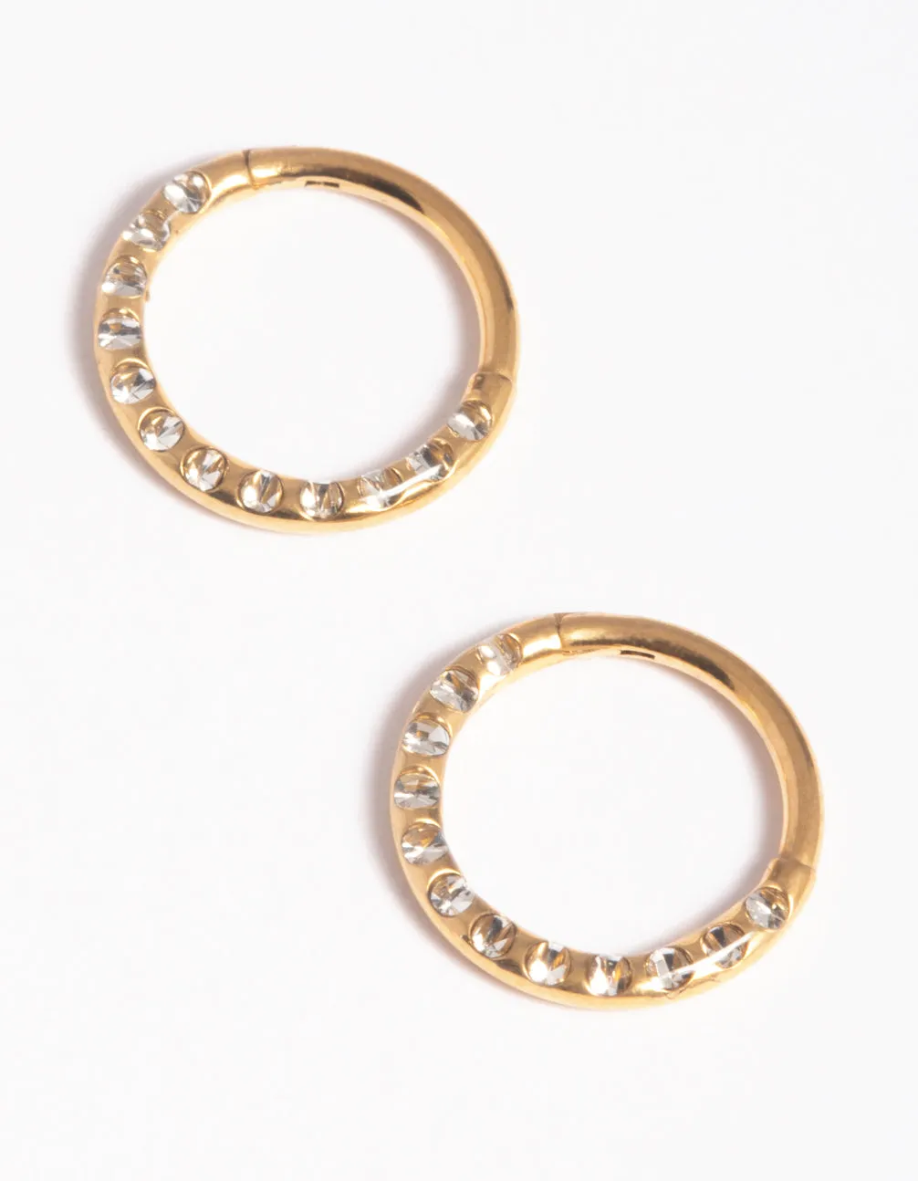 Gold Plated Surgical Steel Pave Hoop Earrings sold by lovisa