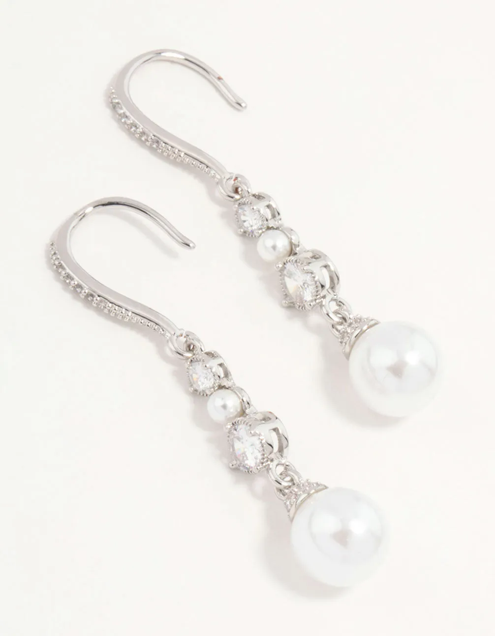 Silver Pearl & Cubic Zirconia Drop Hook Earrings sold by lovisa