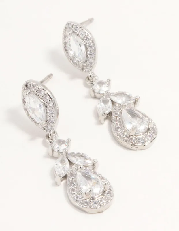 Silver Cubic Zirconia Halo Drop Earrings sold by lovisa