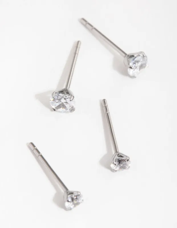Surgical Steel Graduating Cubic Zirconia Stud Earrings 2-Pack sold by lovisa