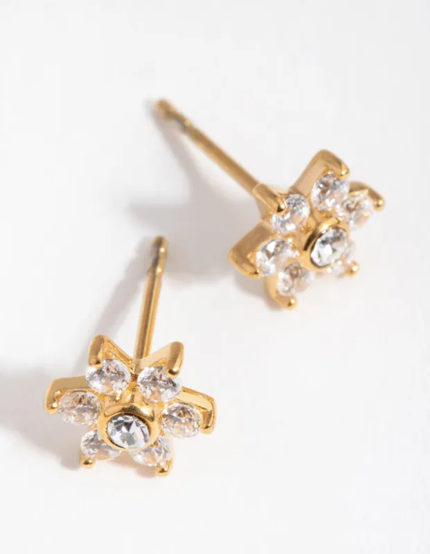 Gold Plated Surgical Steel Cubic Zirconia Flower Stud Earrings sold by lovisa