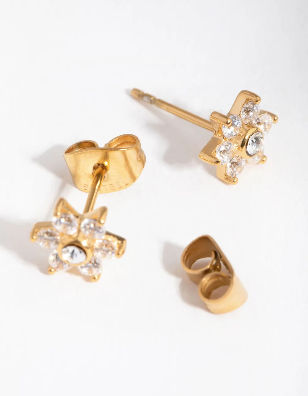 Gold Plated Surgical Steel Cubic Zirconia Flower Stud Earrings sold by lovisa product image thumbnail 3