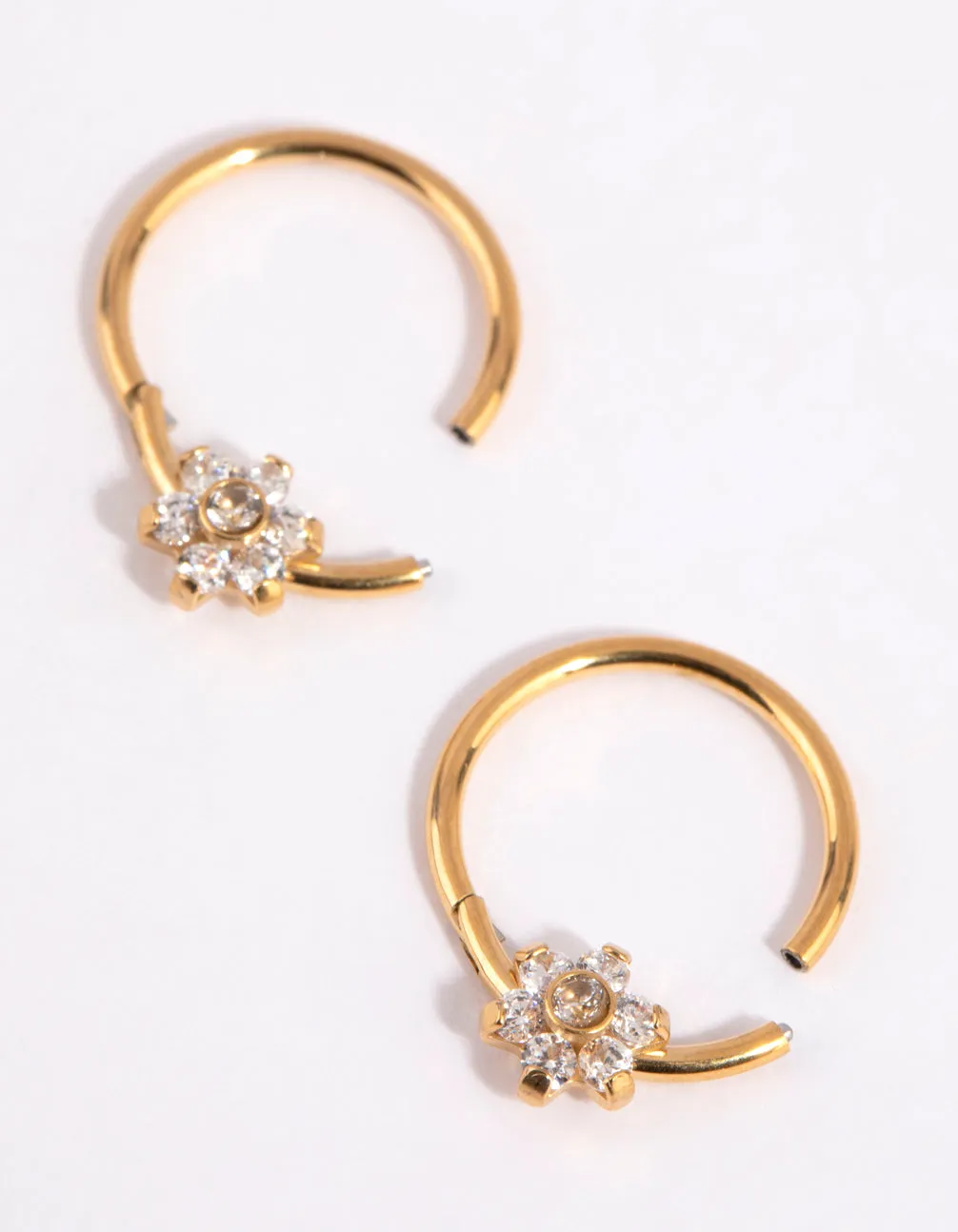 Gold Plated Surgical Steel Small Flower Hoop Earrings sold by lovisa product image thumbnail 2