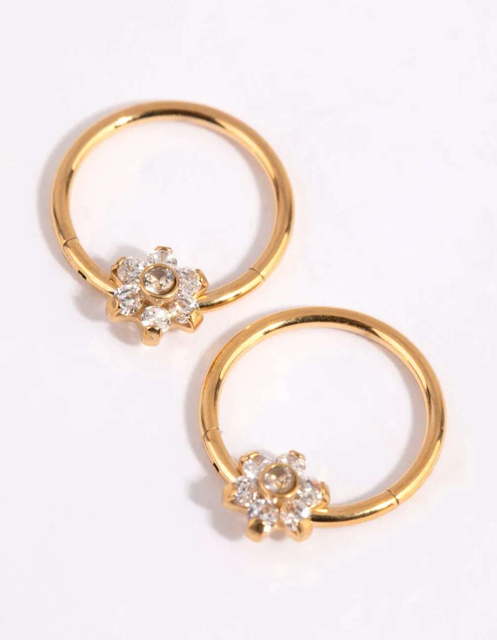 Gold Plated Surgical Steel Small Flower Hoop Earrings sold by lovisa