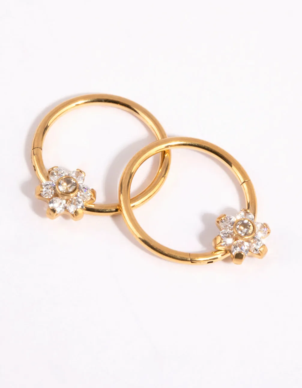 Gold Plated Surgical Steel Small Flower Hoop Earrings sold by lovisa product image thumbnail 3