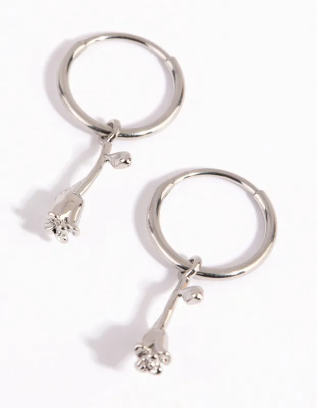 Surgical Steel Hanging Rose Hoop Earrings sold by lovisa