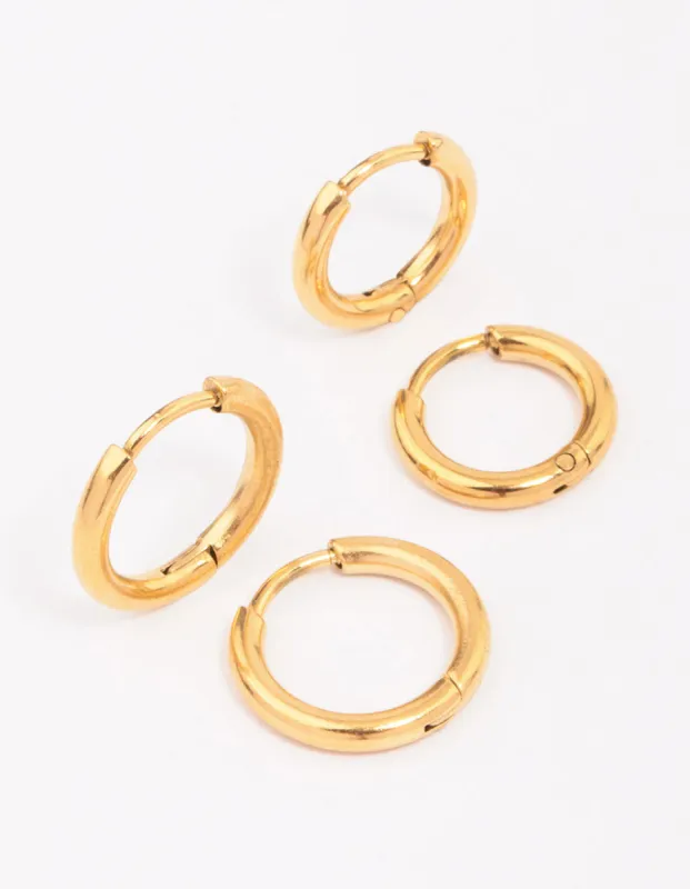 Gold Plated Surgical Steel Classic Hoop Earring 2-Pack sold by lovisa