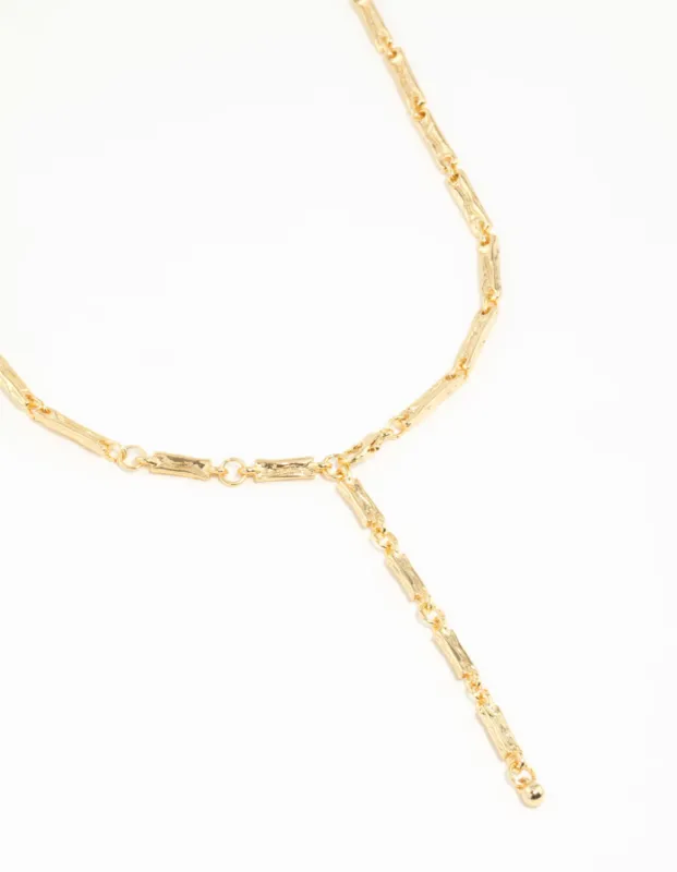 Gold Plated Rectangle & Hammered Y-Necklace sold by lovisa