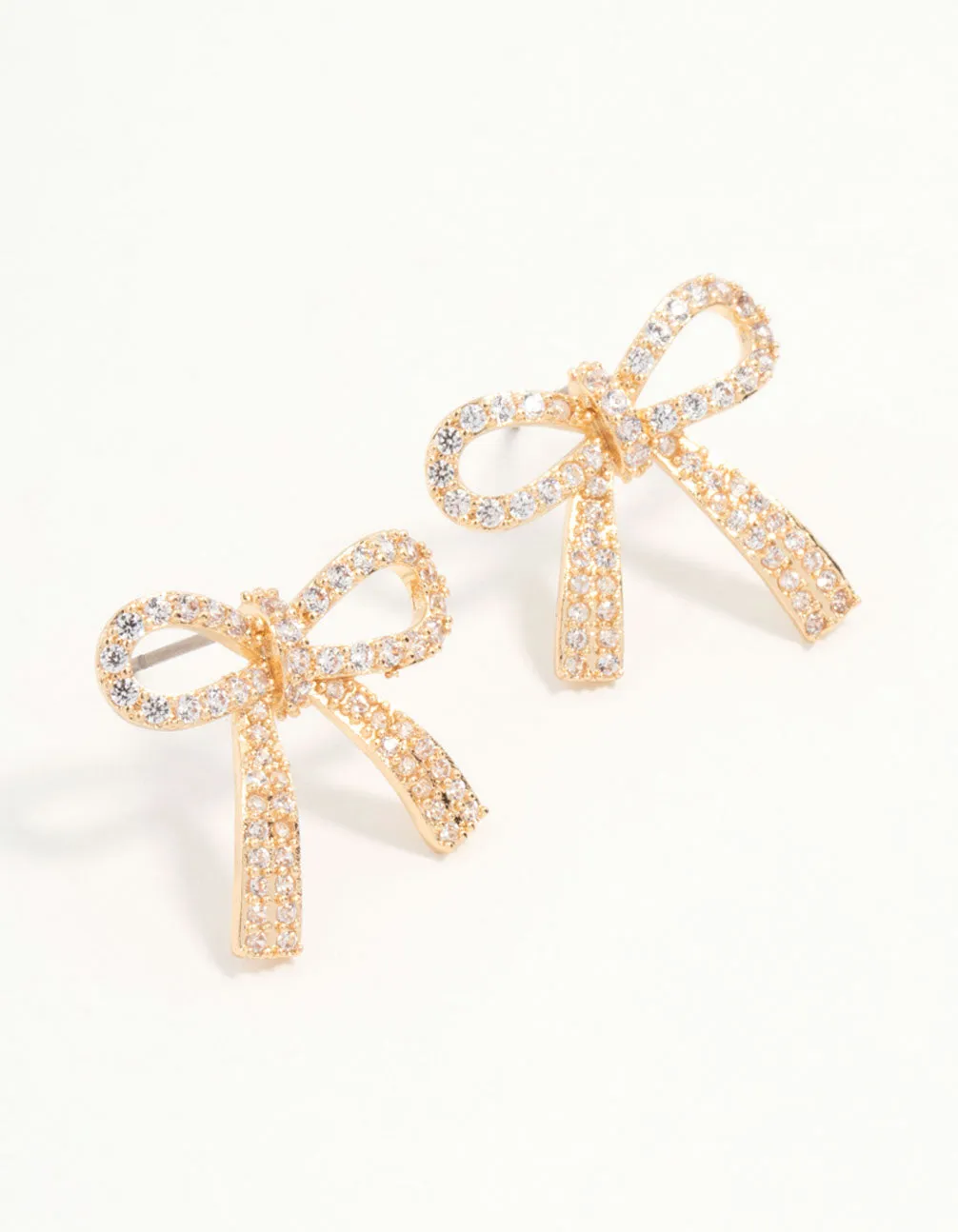 Gold Cubic Zirconia Bow Stud Earrings sold by lovisa