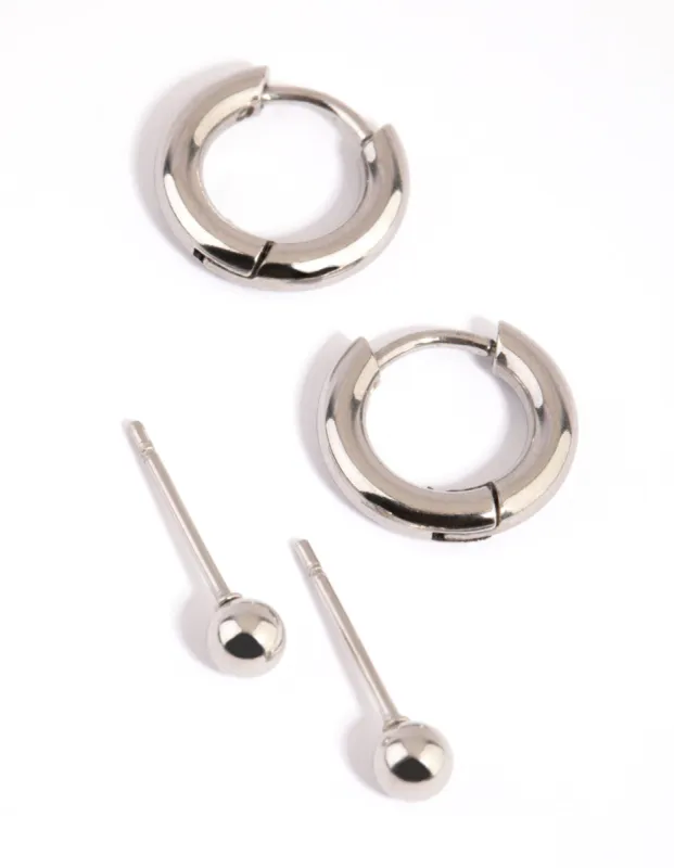 Surgical Steel Plain Stud & Huggie Hoop Earrings 2-Pack sold by lovisa