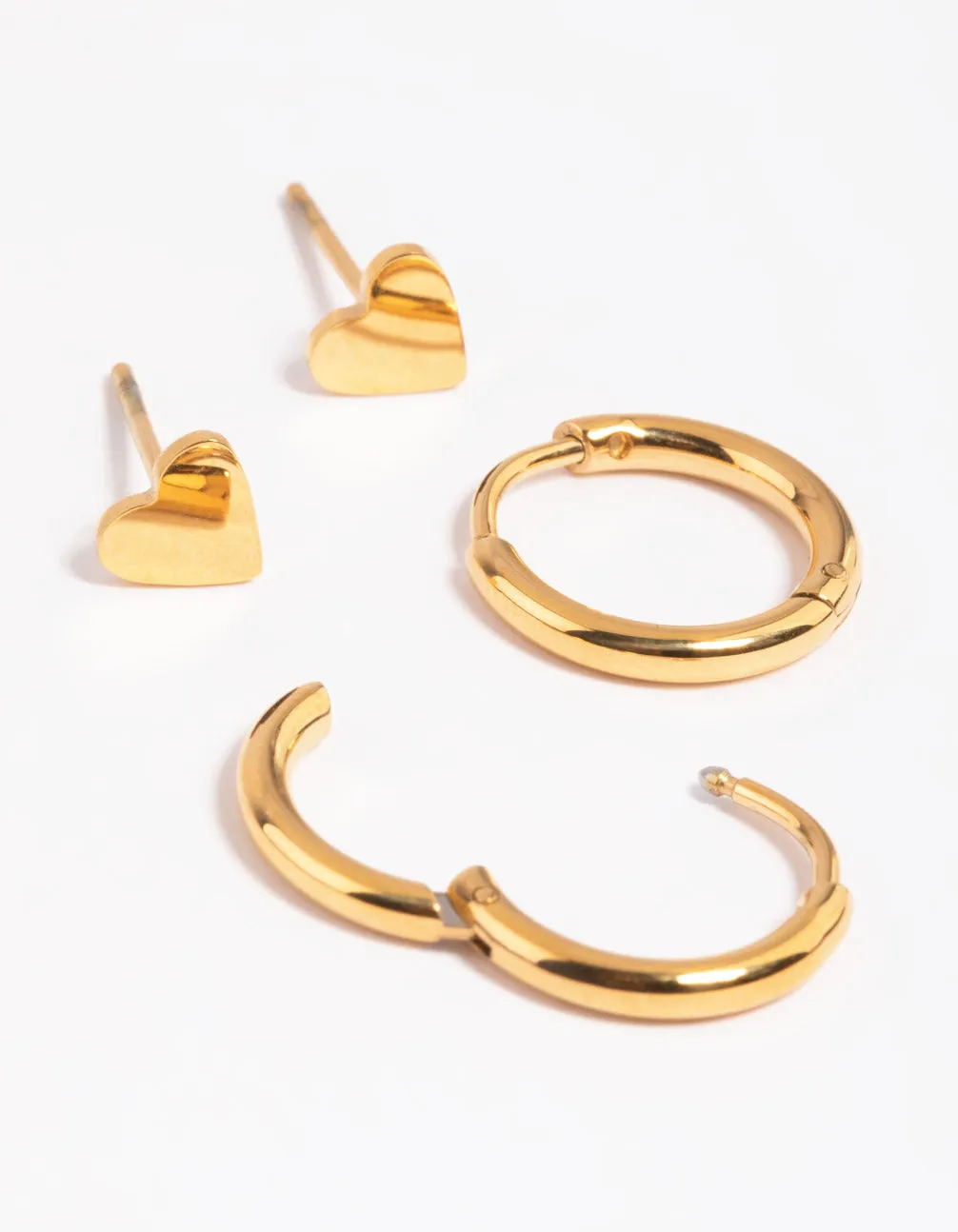 Gold Plated Surgical Steel Heart & Huggie Hoop Earrings 2-Pack sold by lovisa product image thumbnail 3