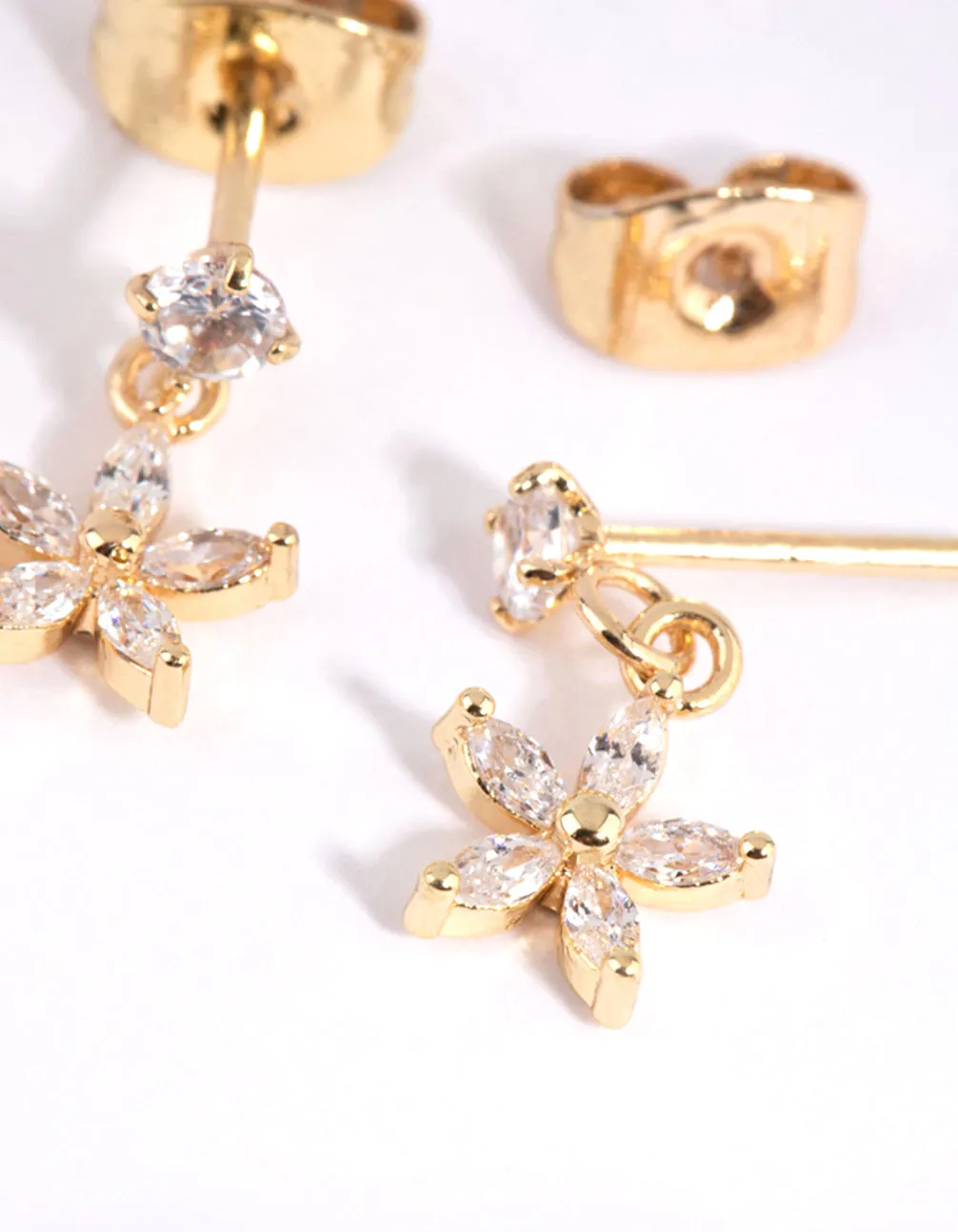 Gold Plated Surgical Steel Cubic Zirconia Flower Drop Stud Earrings sold by lovisa product image thumbnail 3