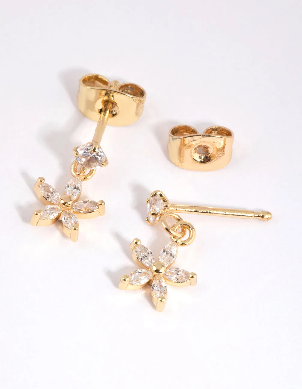 Gold Plated Surgical Steel Cubic Zirconia Flower Drop Stud Earrings sold by lovisa product image thumbnail 2