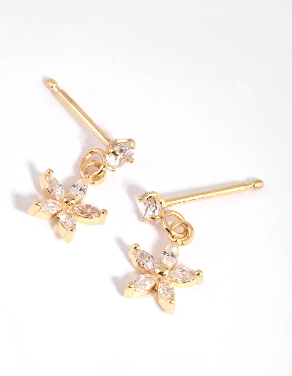 Gold Plated Surgical Steel Cubic Zirconia Flower Drop Stud Earrings sold by lovisa