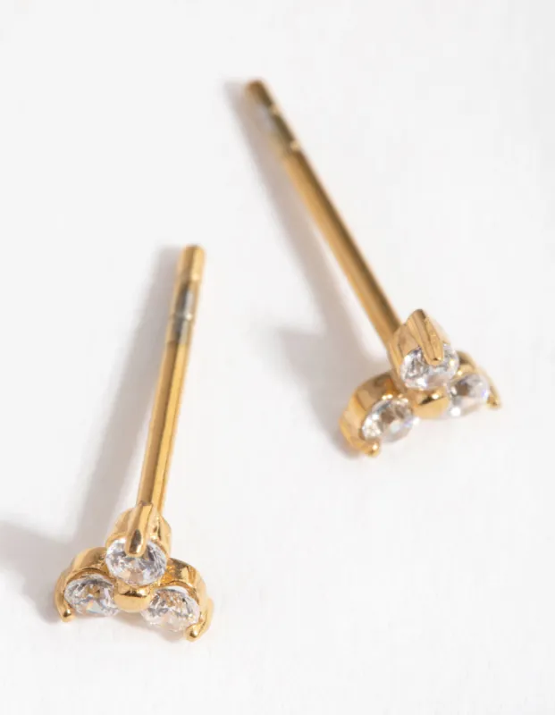Gold Plated Surgical Steel Cubic Zirconia Trio Cluster Stud Earrings sold by lovisa