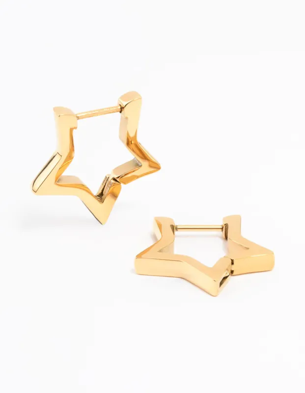 Gold Plated Surgical Steel Star Outline Huggie Earrings sold by lovisa