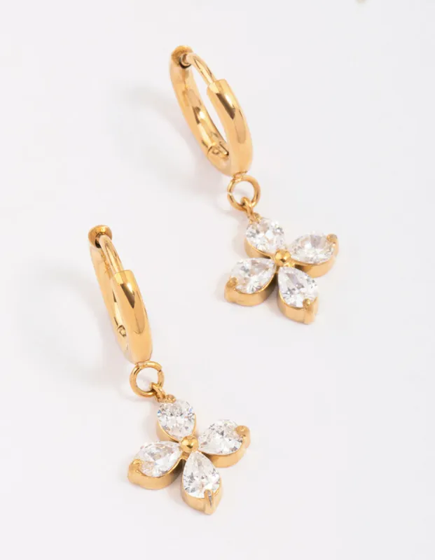 Gold Plated Surgical Steel Flower Huggie Hoop Earrings sold by lovisa