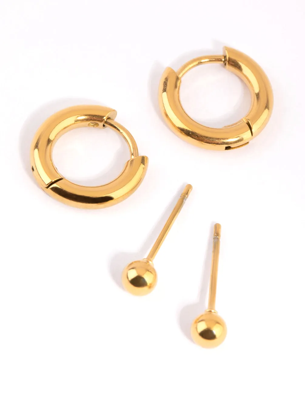 Gold Plated Surgical Steel Plain Stud & Huggie Hoop Earrings 2-Pack sold by lovisa