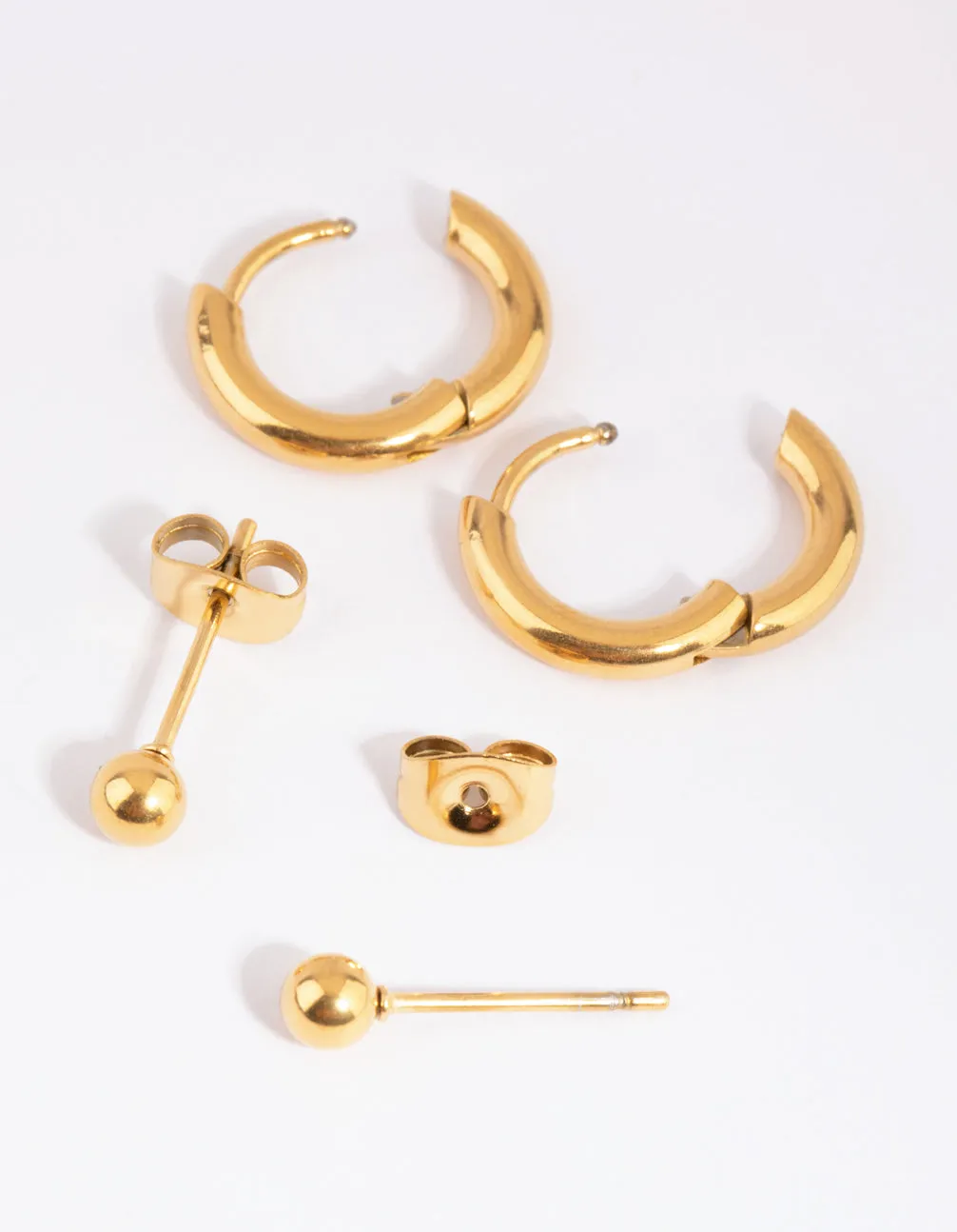 Gold Plated Surgical Steel Plain Stud & Huggie Hoop Earrings 2-Pack sold by lovisa product image thumbnail 3