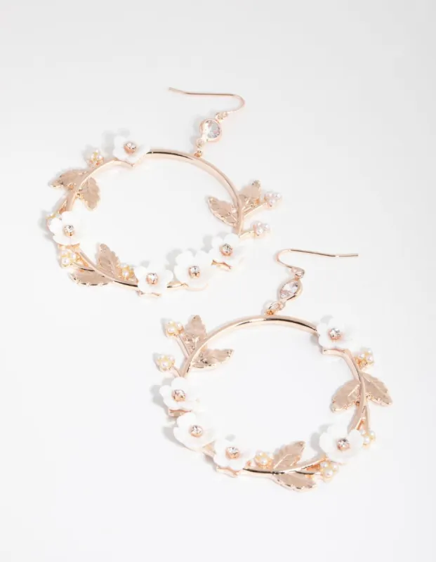 Rose Gold Floral Wreath Disc Earrings sold by lovisa