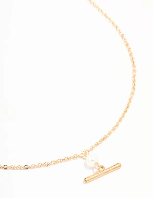 Gold Pearl & Fob Necklace sold by lovisa