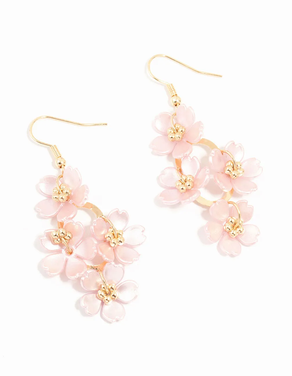Gold Lilac Pearlised Flower Vine Drop Earrings sold by lovisa