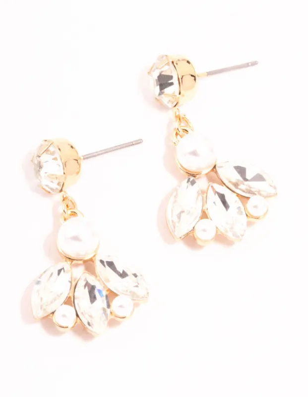 Gold Diamante & Pearl Marquise Drop Earrings sold by lovisa