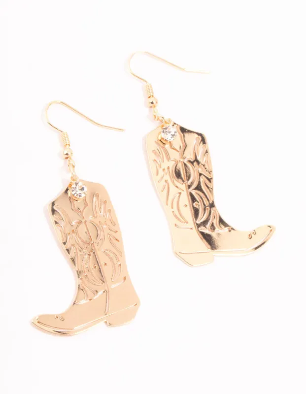 Gold Cowboy Boot Drop Earrings sold by lovisa