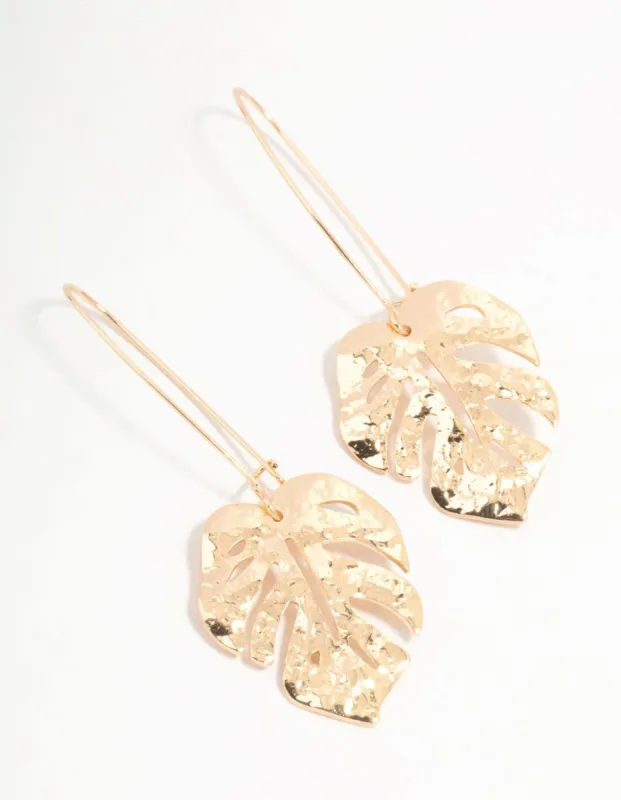 Gold Monstera Leaf Drop Earrings sold by lovisa