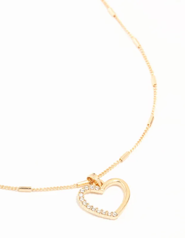 Gold Tab Diamante Open Heart Necklace sold by lovisa