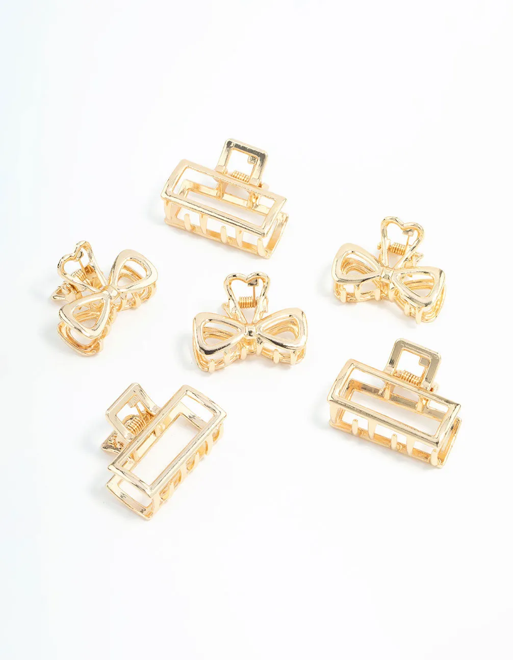 Gold Open Rectangle & Bow Claw Clips 6-Pack sold by lovisa