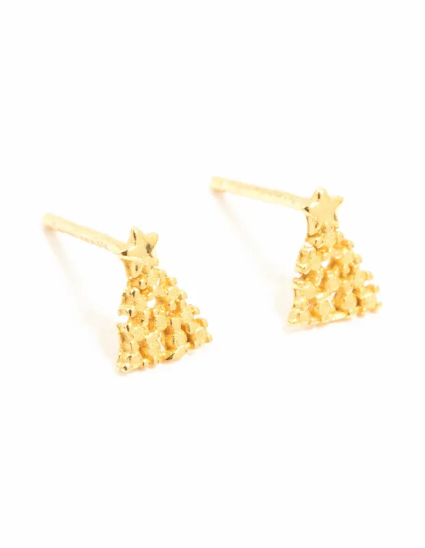 Gold Plated Sterling Silver Christmas Tree Stud Earrings sold by lovisa