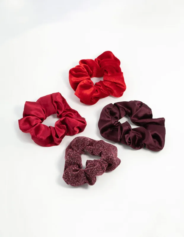 Red & Burgundy Scrunchies 4-Pack sold by lovisa