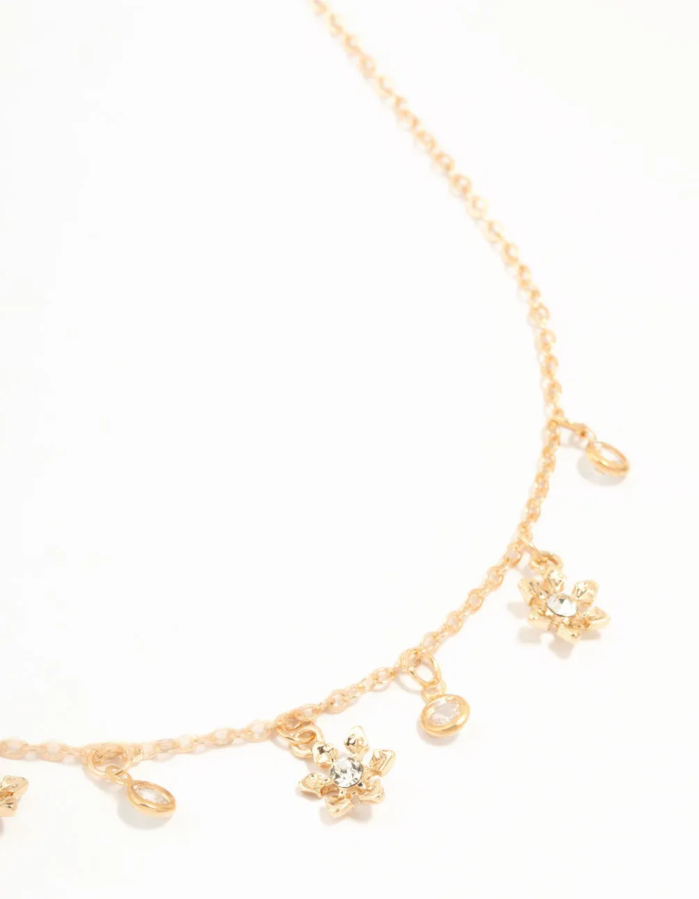 Gold Flower Diamante Droplet Necklace sold by lovisa