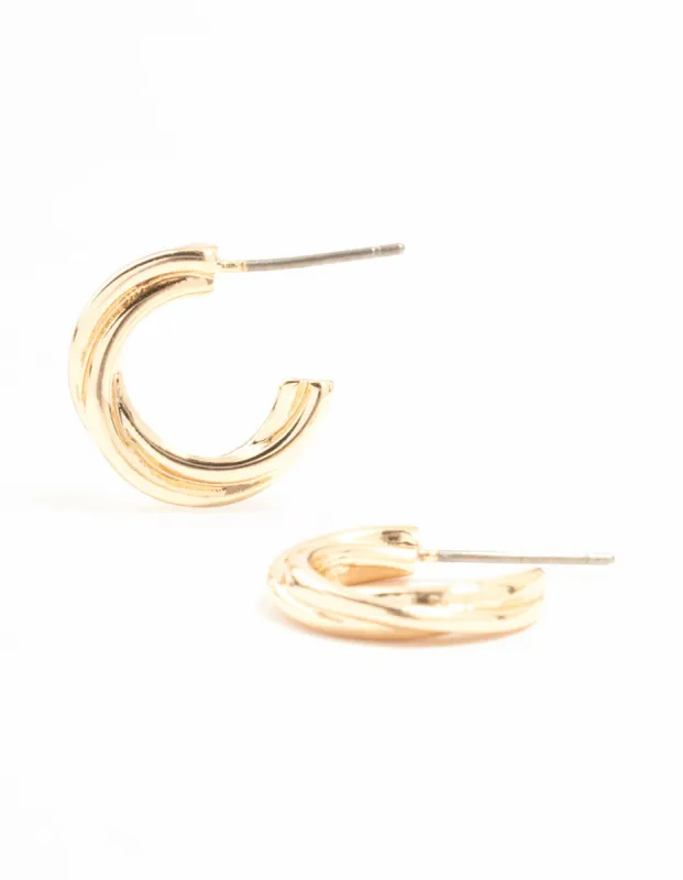 Gold Chunky Twisted Huggie Earrings sold by lovisa