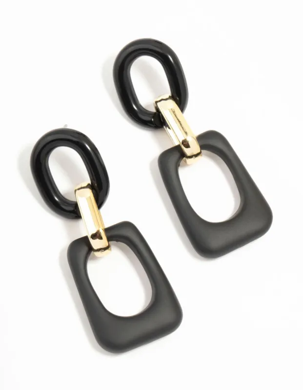 Black & Gold Trapeze Link Drop Earrings sold by lovisa