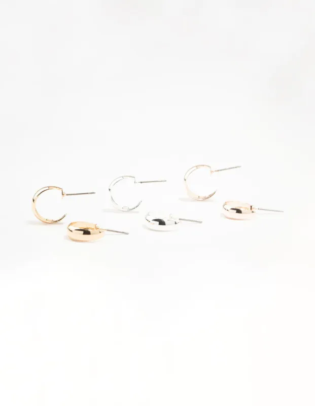 Clean Mixed Metals Hoop Earrings 3-Pack sold by lovisa