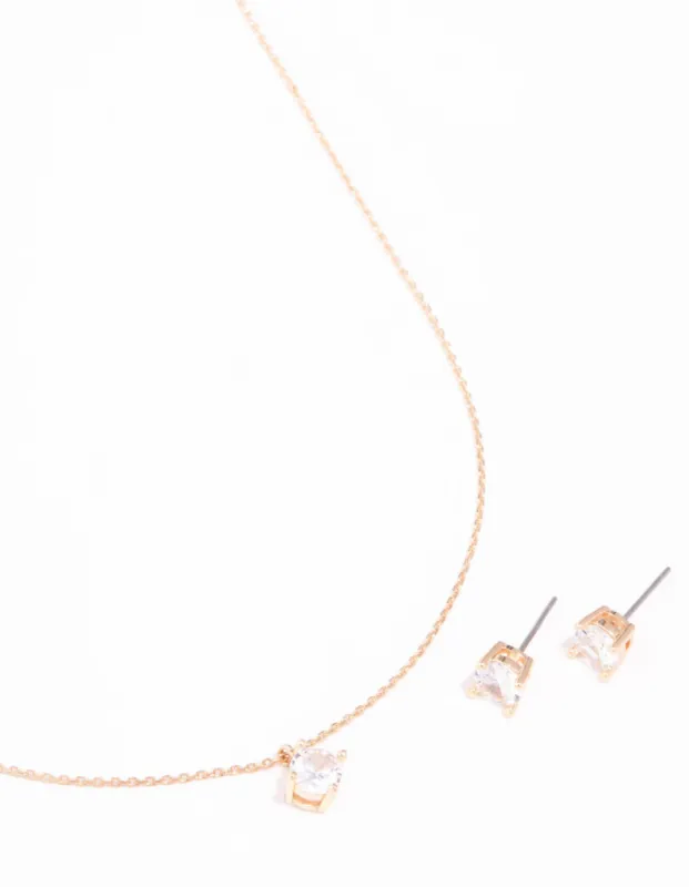 Gold Cubic Zirconia Necklace & Stud Earrings Set sold by lovisa