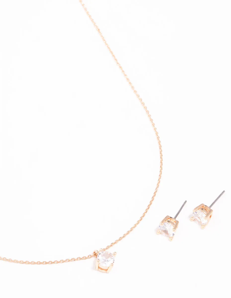 Gold Cubic Zirconia Necklace & Stud Earrings Set sold by lovisa