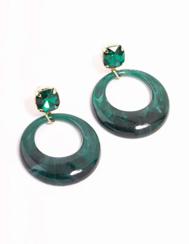 Green Acrylic Circle & Diamante Drop Earrings sold by lovisa